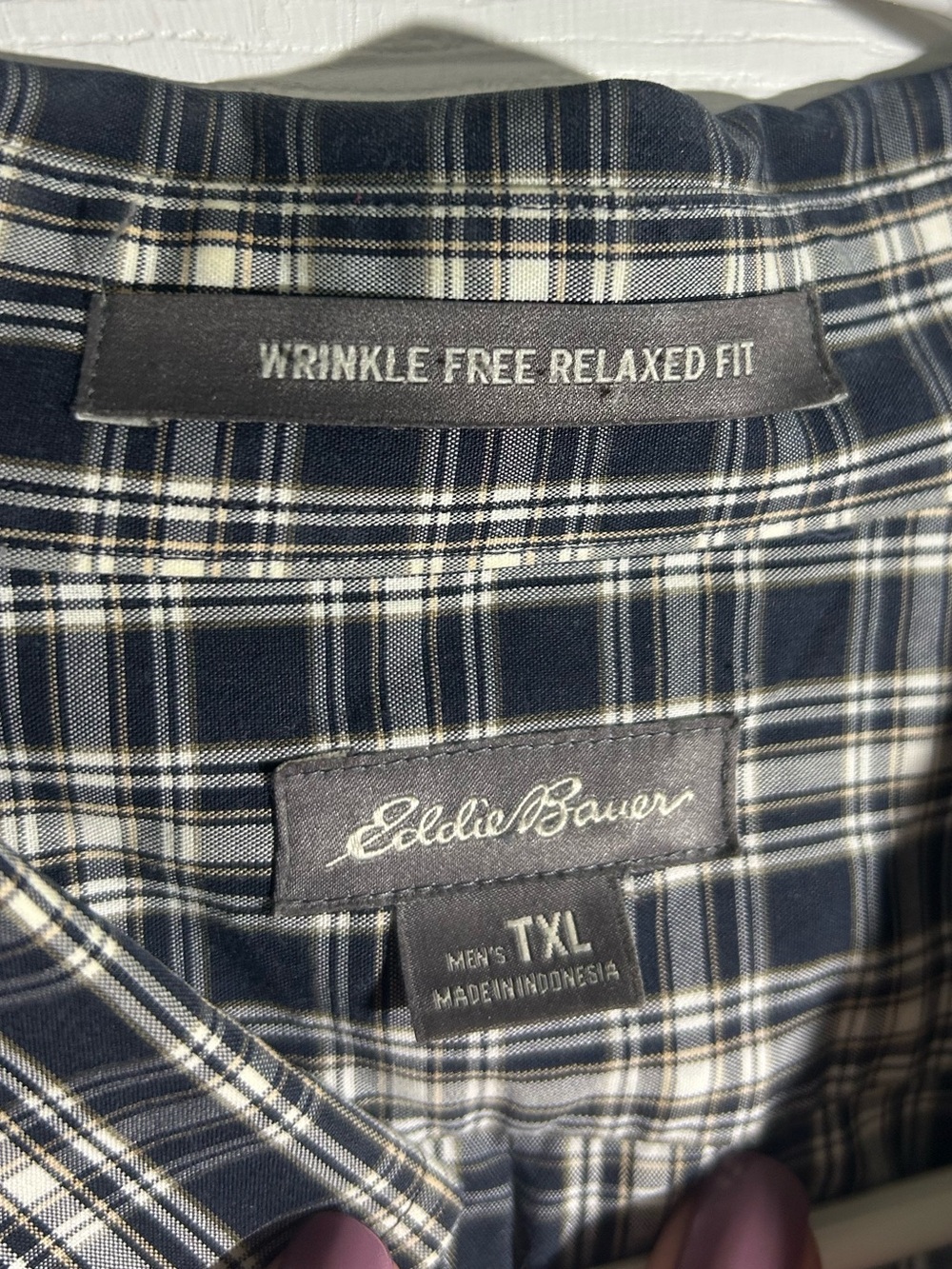 Eddie Bauer DarkNavy & White Plaid Button-Down Shirt Mens XLT Tall Wrinkle Free - Picture 4 of 11